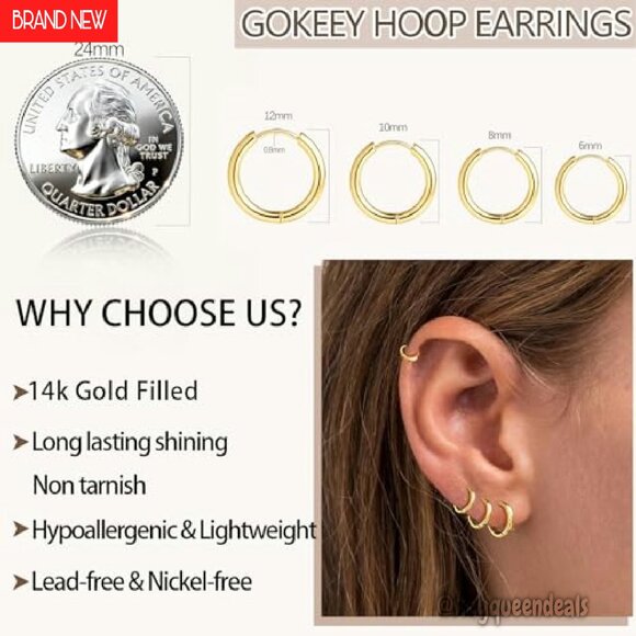 Small 14K Gold Plated Huggie Hoop Earrings Hypoallergenic Lightweight Stacking - Picture 5 of 8